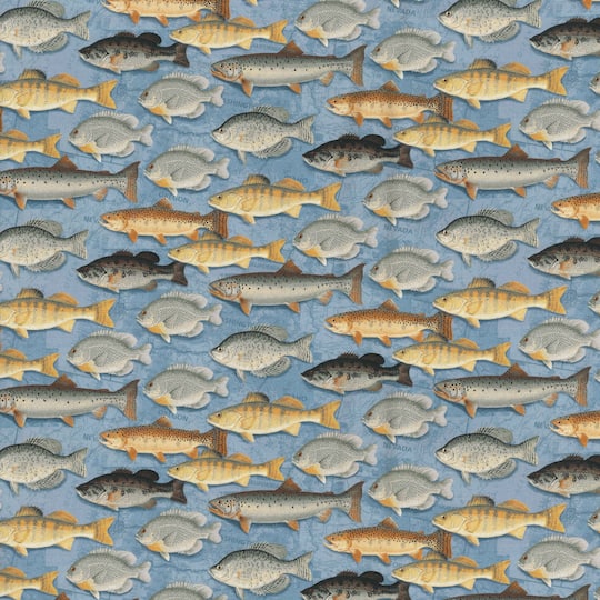Fabric Traditions Blue Fish Cotton Fabric